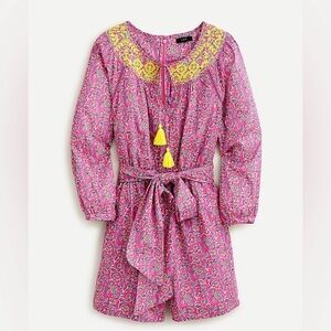 J Crew Boho Embroidered romper/Jumpsuit Sz 2/S pink vines block print